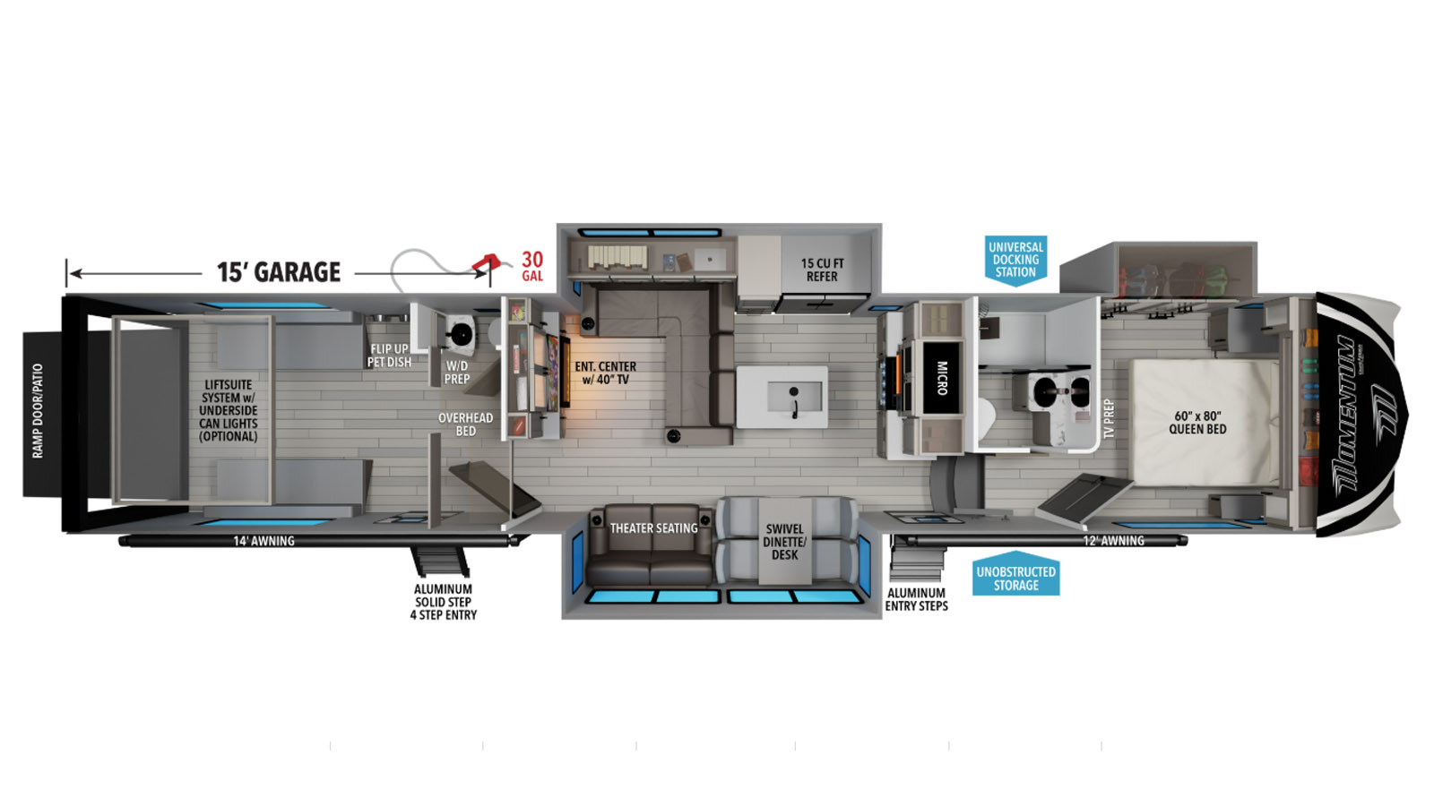 2026 Grand Design Momentum G-Class Fifth Wheel 394G - Floorplan 1