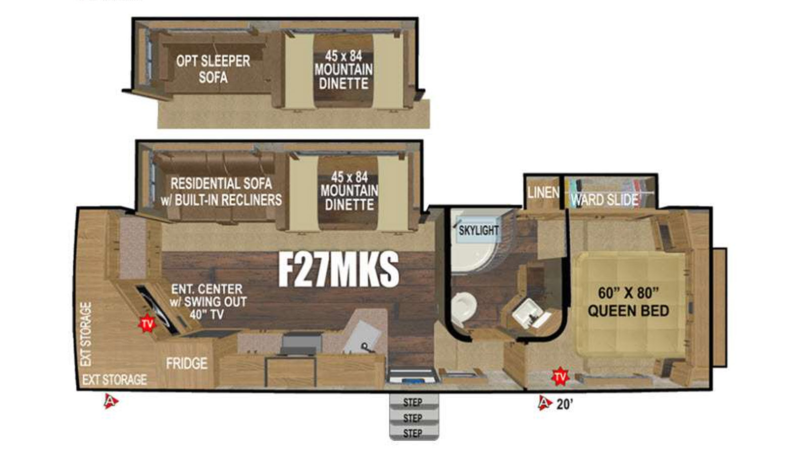 2023 Outdoors RV Mountain Series Glacier Peak F27MKS - Floorplan 1