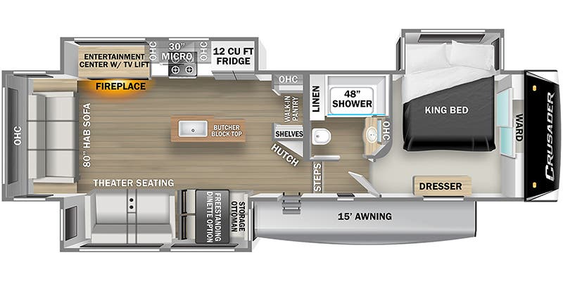 2022 FOREST RIVER CRUSADER 335RLP - Floorplan 1