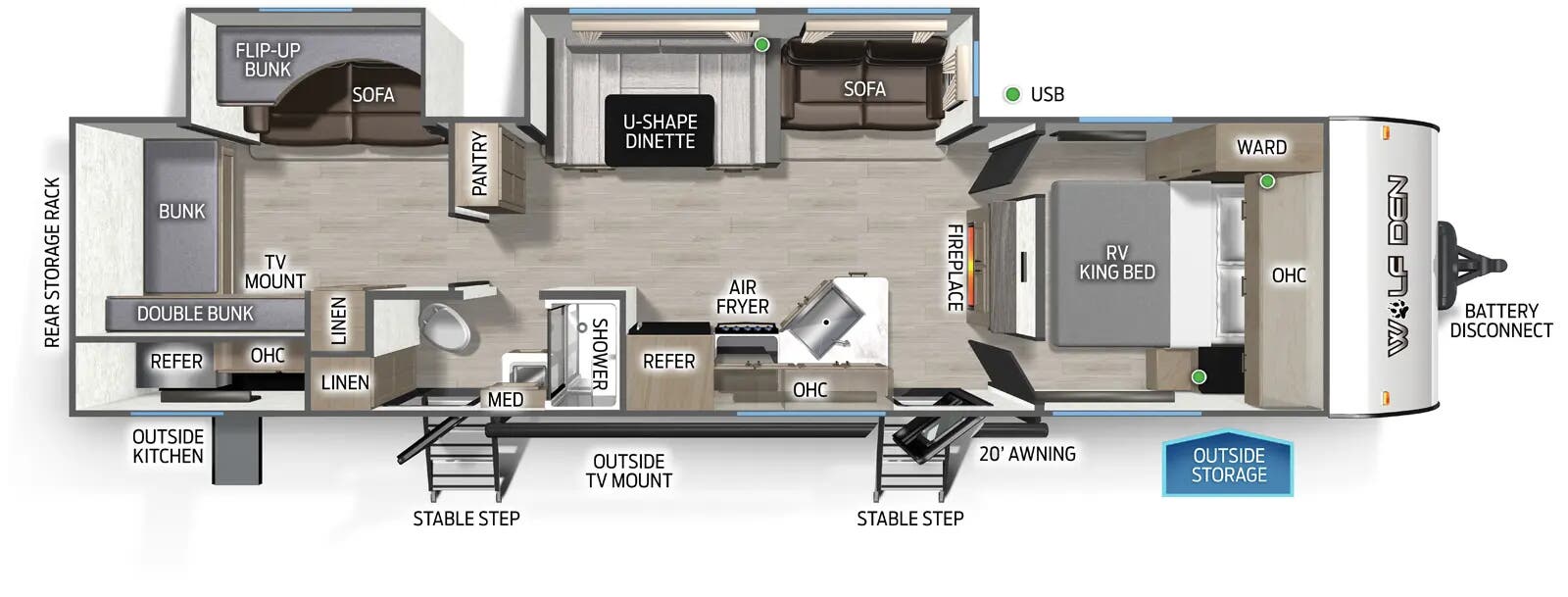 2027 Forest River Cherokee Wolf Den 301BH - Floorplan 1