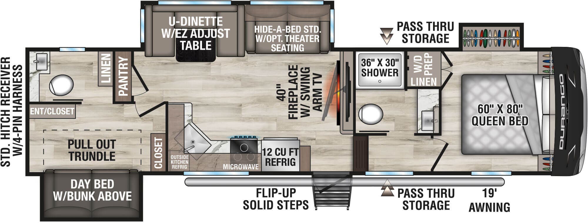 2026 KZ RV Durango Half-Ton D296BHT floorplan diagram