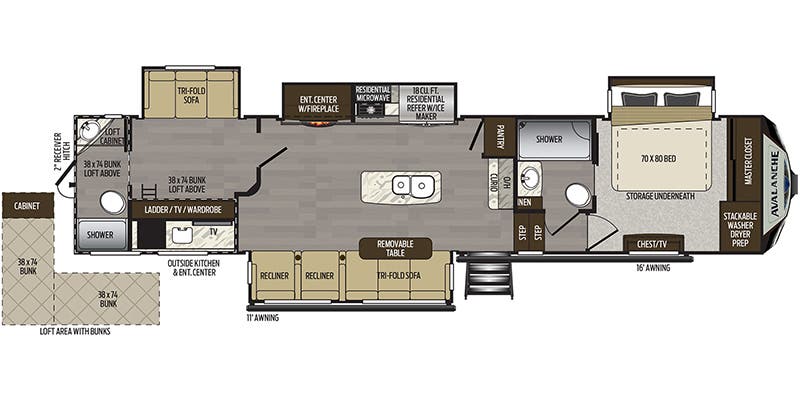 2020 Keystone Avalanche 396BH floorplan