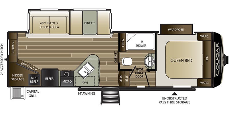 2019 Keystone Cougar Half-Ton West 25RESWE - Floorplan 1